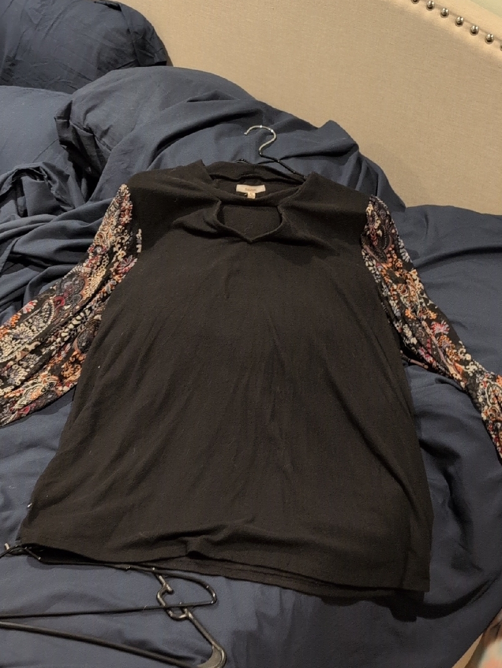 Maurices Black Top with Paisley Multicolor Sleeves - Women's Long Sleeve
